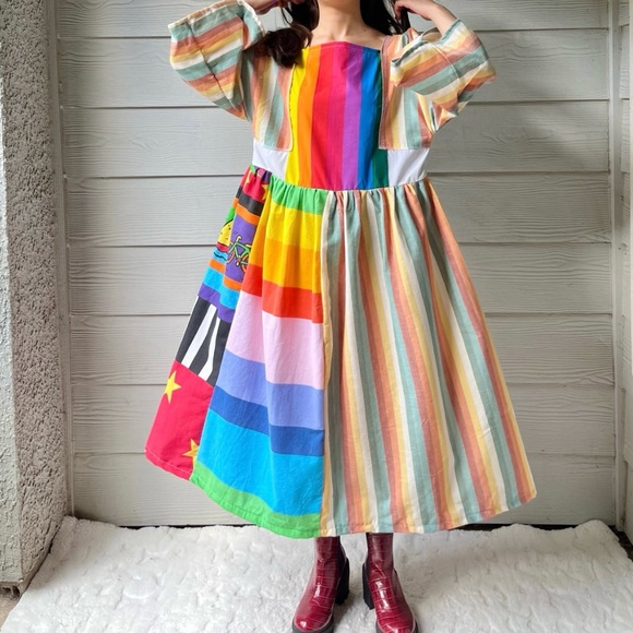 Rainbow&Vintage Fabric | Handmade Quilted Bandana Dress SKU 06052 Rainbow - Picture 6 of 10